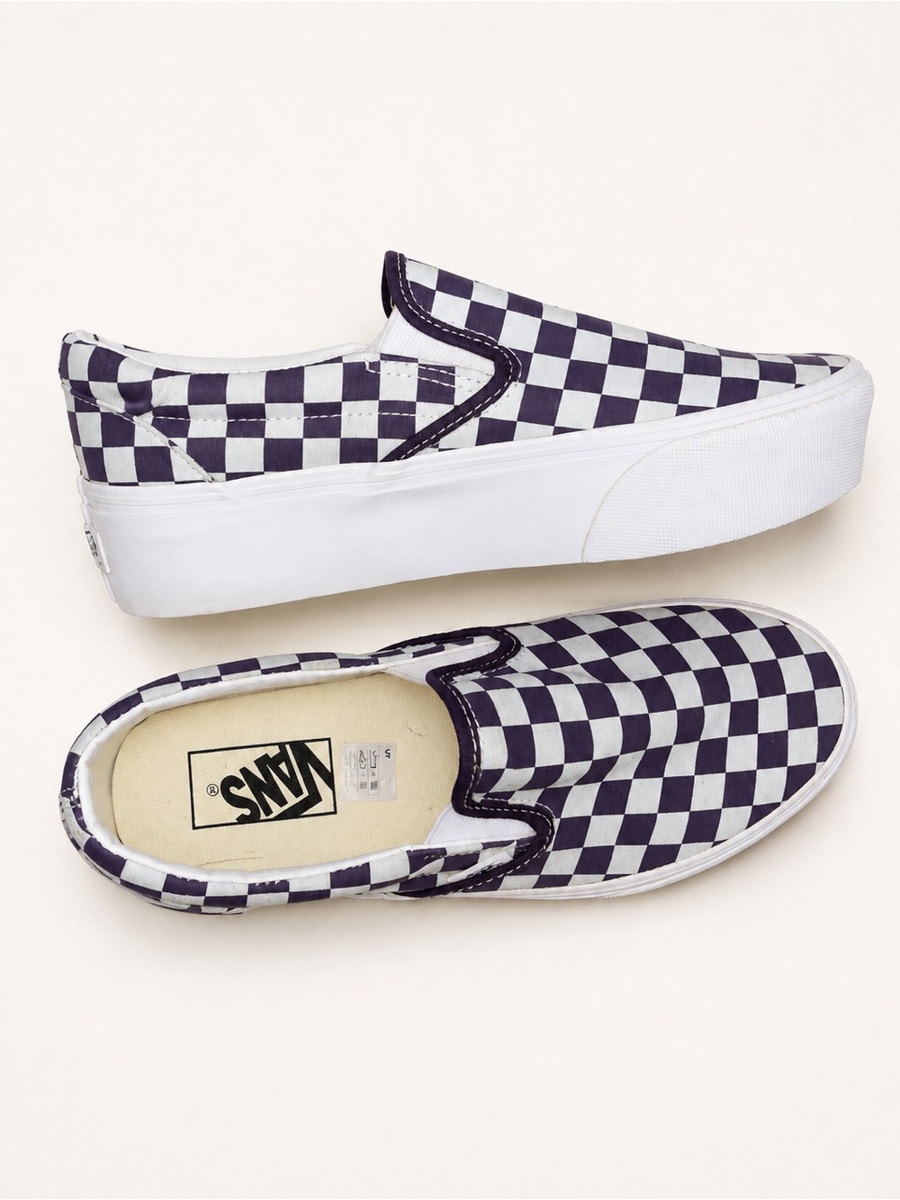Vans Checkerboard Platform Slip-On Sneakers - Black & White - Picture 2 of 5